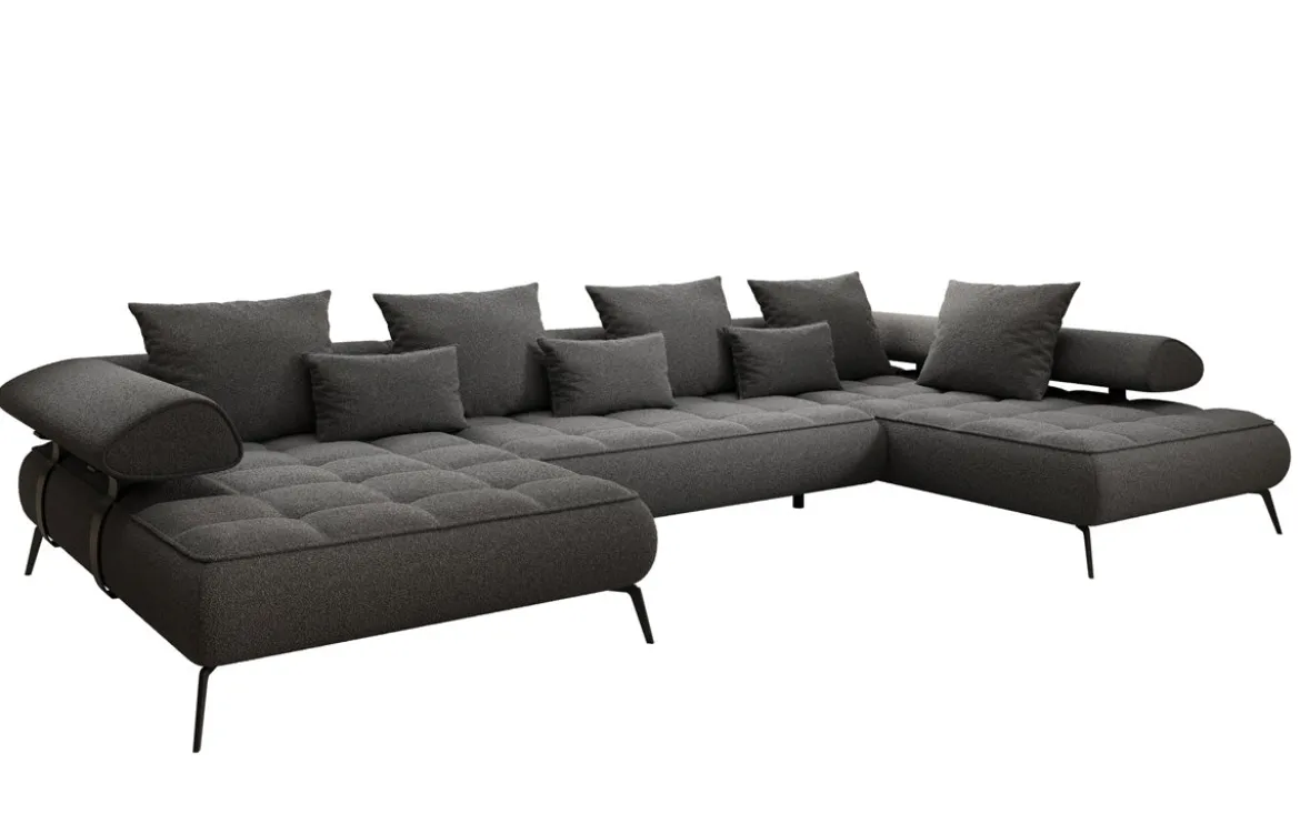 Designer U Sofa Sydney Bouclé mit elektrischer Schlaffunktion