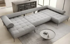 Designer U Sofa Sydney Bouclé mit elektrischer Schlaffunktion