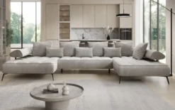 Designer U Sofa Sydney Samt mit elektrischer Schlaffunktion