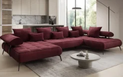 Designer U Sofa Sydney Samt mit elektrischer Schlaffunktion
