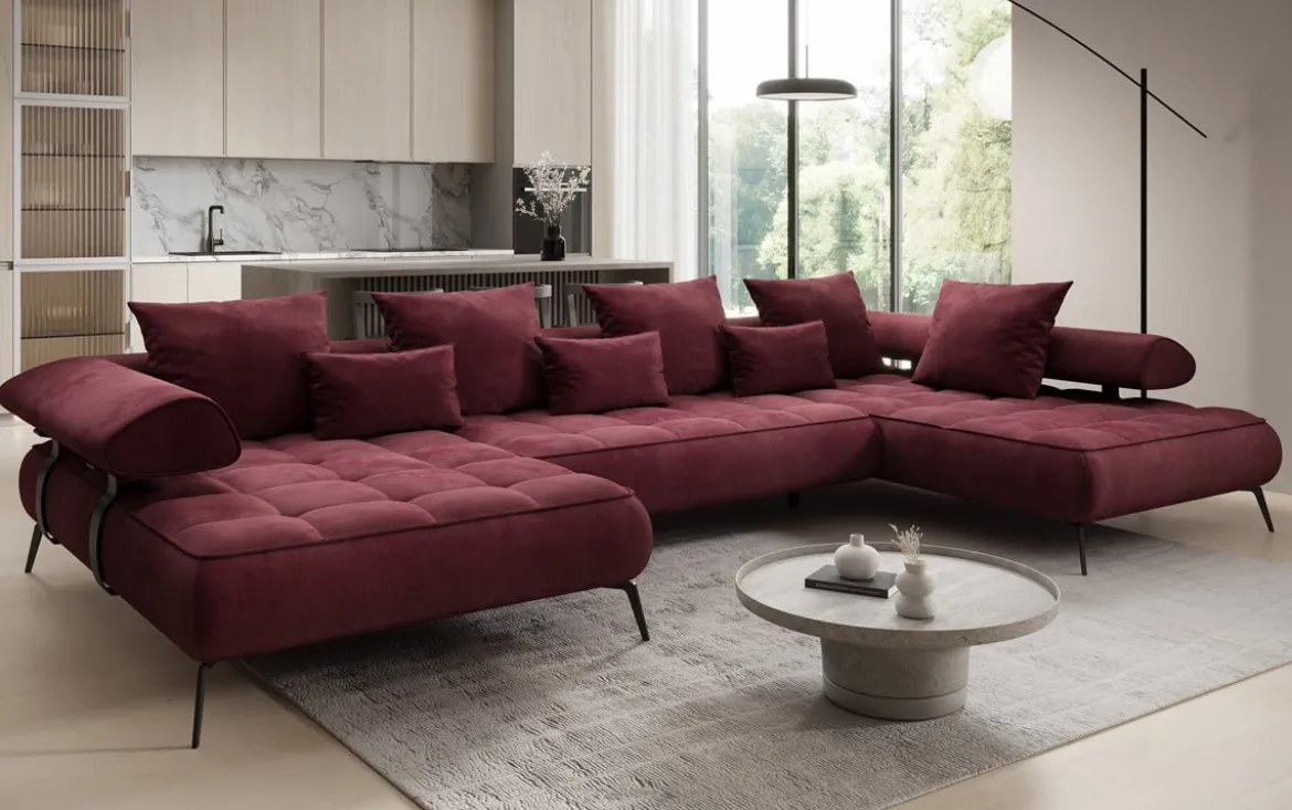 Designer U Sofa Sydney Samt mit elektrischer Schlaffunktion