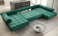 Designer U Sofa Sydney Samt mit elektrischer Schlaffunktion