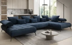 Designer U Sofa Sydney Samt mit elektrischer Schlaffunktion
