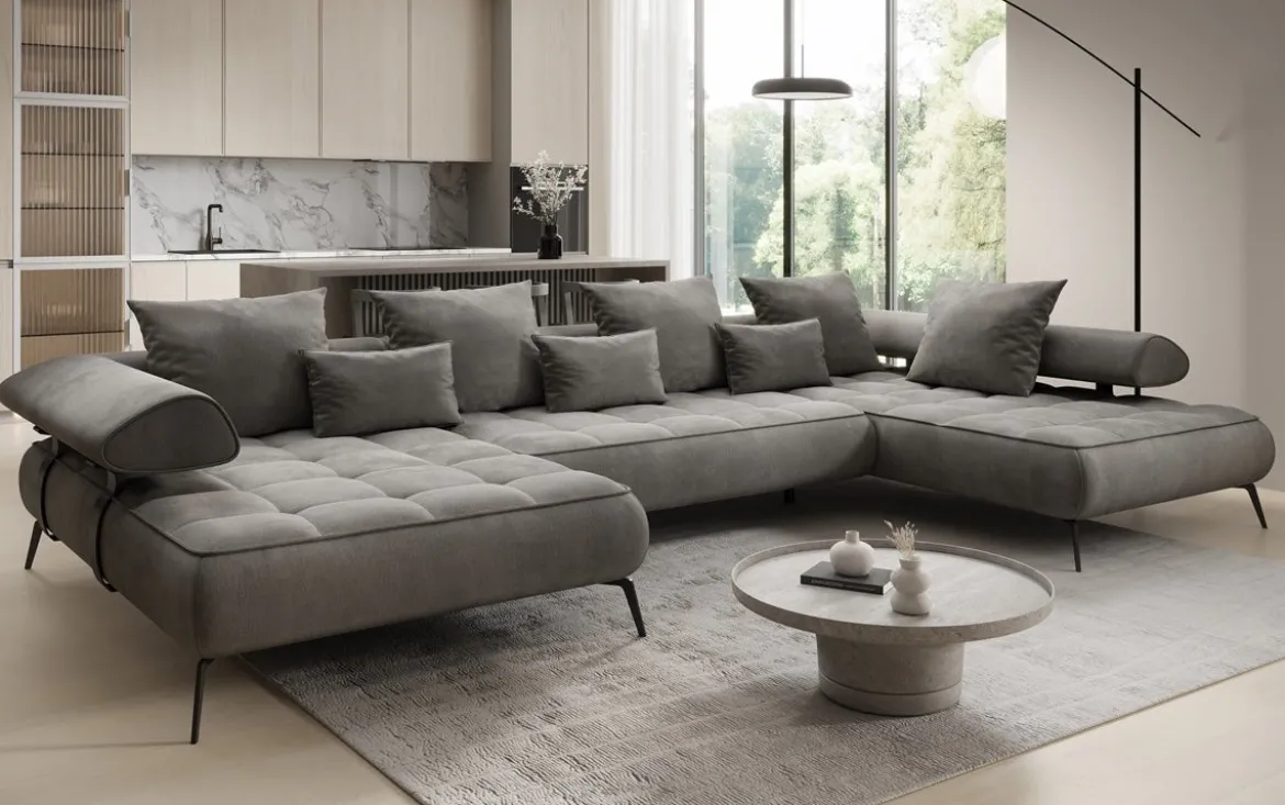 Designer U Sofa Sydney Samt mit elektrischer Schlaffunktion