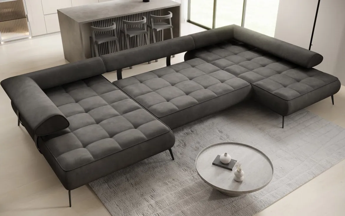 Designer U Sofa Sydney Samt mit elektrischer Schlaffunktion