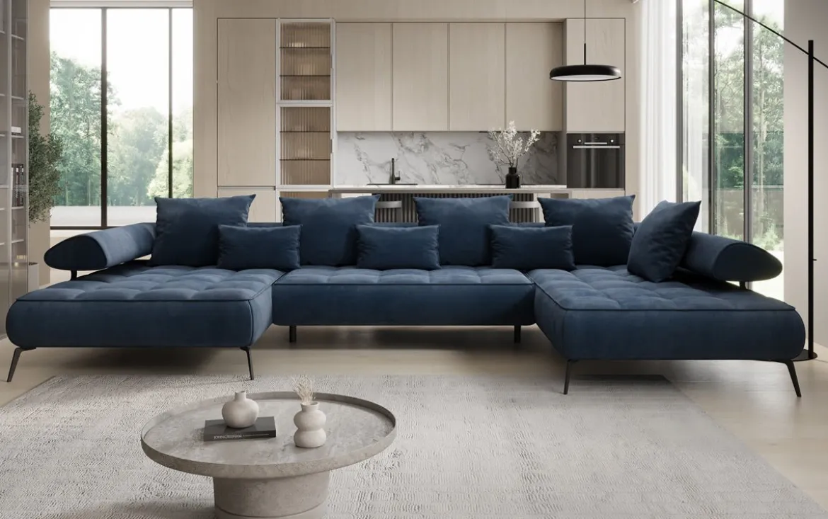 Designer U Sofa Sydney Samt mit elektrischer Schlaffunktion