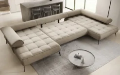 Designer U Sofa Sydney Samt mit elektrischer Schlaffunktion