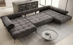 Designer U Sofa Sydney Samt mit elektrischer Schlaffunktion