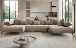 Designer U Sofa Sydney Samt mit elektrischer Schlaffunktion