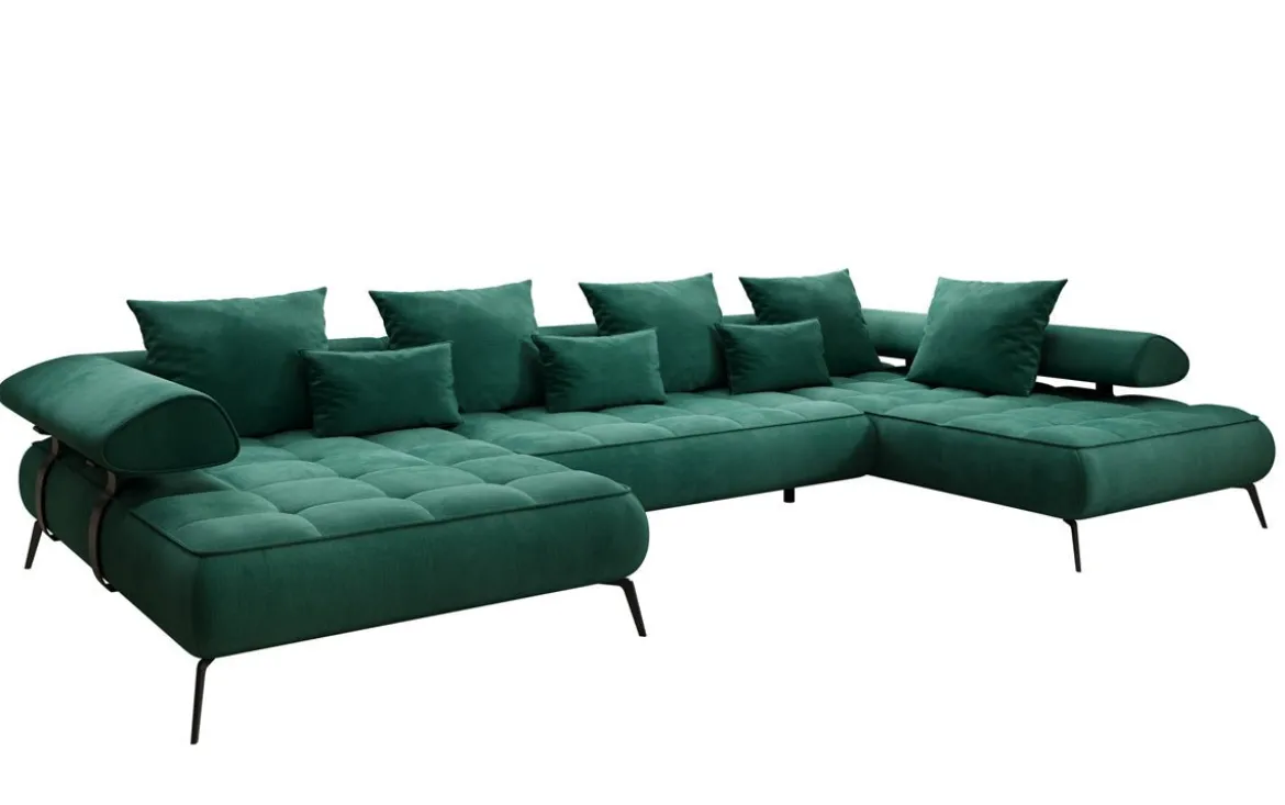 Designer U Sofa Sydney Samt mit elektrischer Schlaffunktion