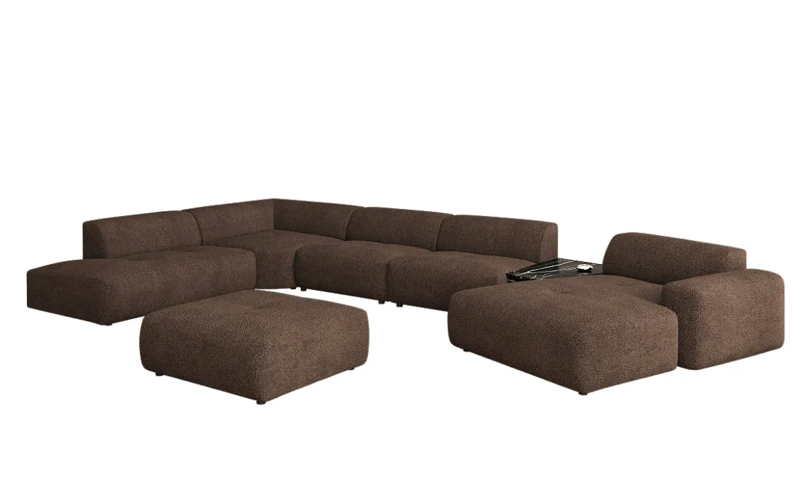 Designer Wohnlandschaft Calm mit Beistellhocker in Bouclé