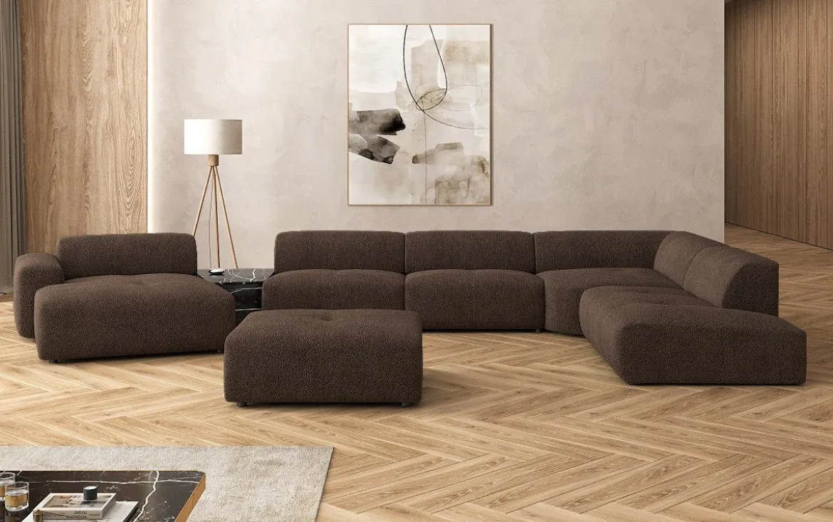 Designer Wohnlandschaft Calm mit Beistellhocker in Bouclé