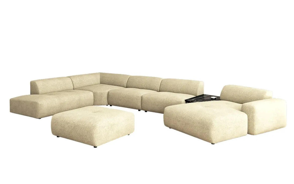 Designer Wohnlandschaft Calm mit Beistellhocker in Bouclé