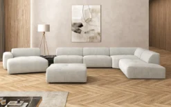 Designer Wohnlandschaft Calm mit Beistellhocker in Bouclé
