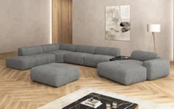 Designer Wohnlandschaft Calm mit Beistellhocker in Bouclé
