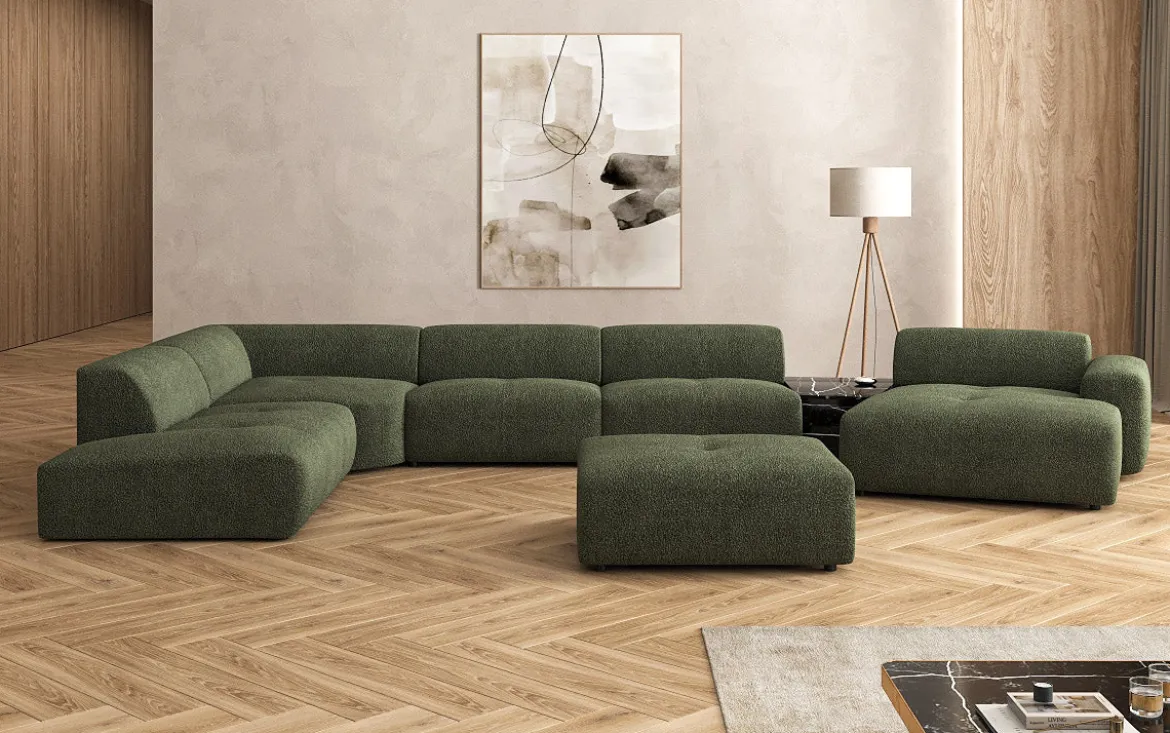 Designer Wohnlandschaft Calm mit Beistellhocker in Bouclé