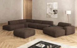 Designer Wohnlandschaft Calm mit Beistellhocker in Bouclé