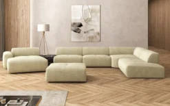 Designer Wohnlandschaft Calm mit Beistellhocker in Bouclé