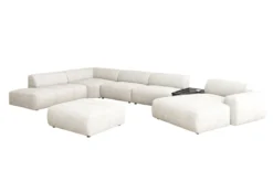 Designer Wohnlandschaft Calm mit Beistellhocker in Bouclé