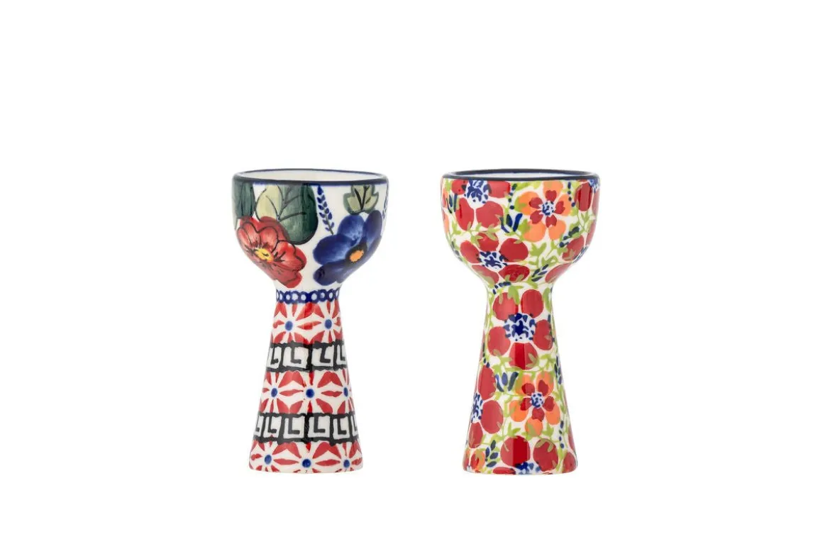 Eierbecher Granny – Handbemalte Blumenmotive aus Steingut (2er-Set)