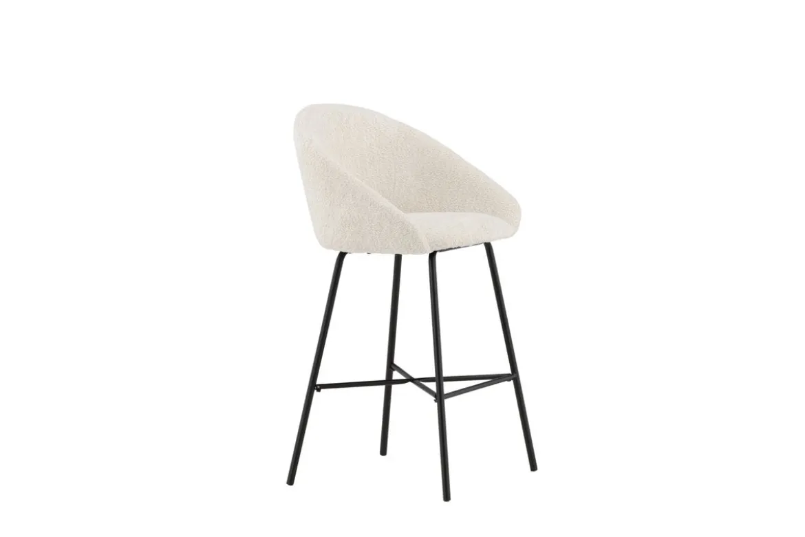 2er Set - Barhocker Briska mit Sitz aus weißem Teddyfell