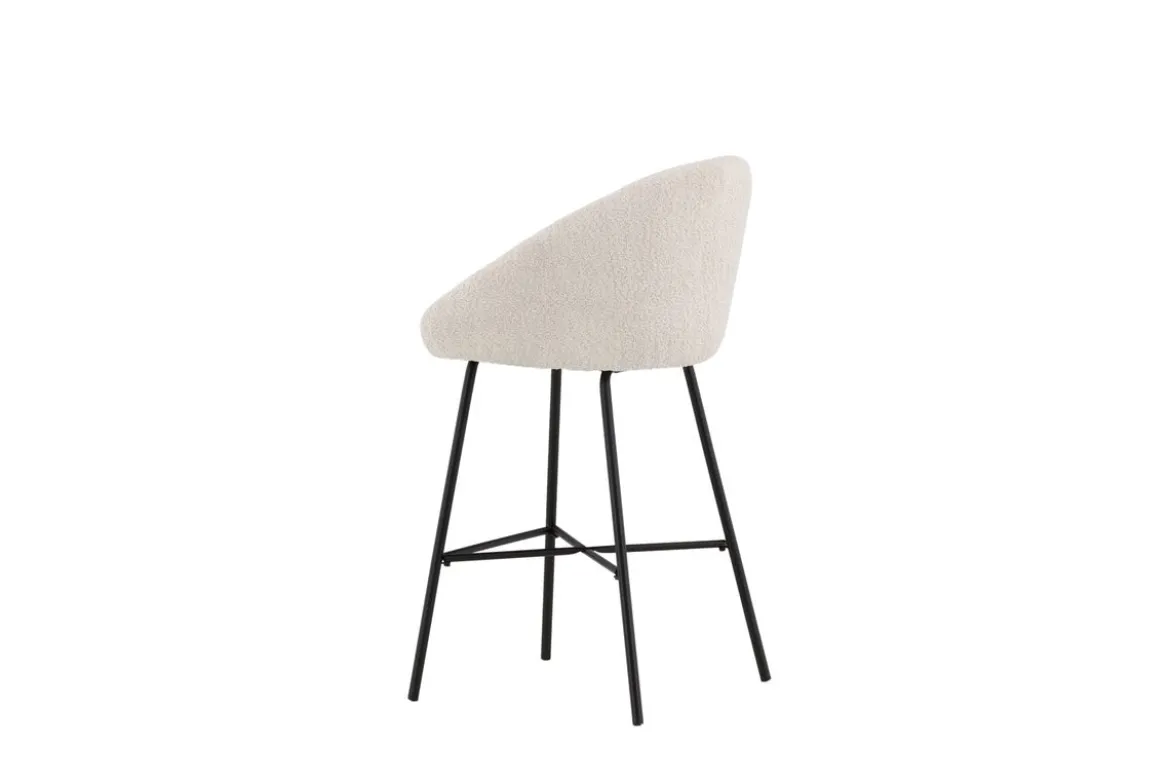 2er Set - Barhocker Briska mit Sitz aus weißem Teddyfell
