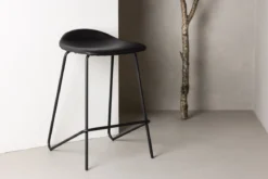 2er Set - Barhocker Georg in Mattschwarz mit PU Sitzfläche