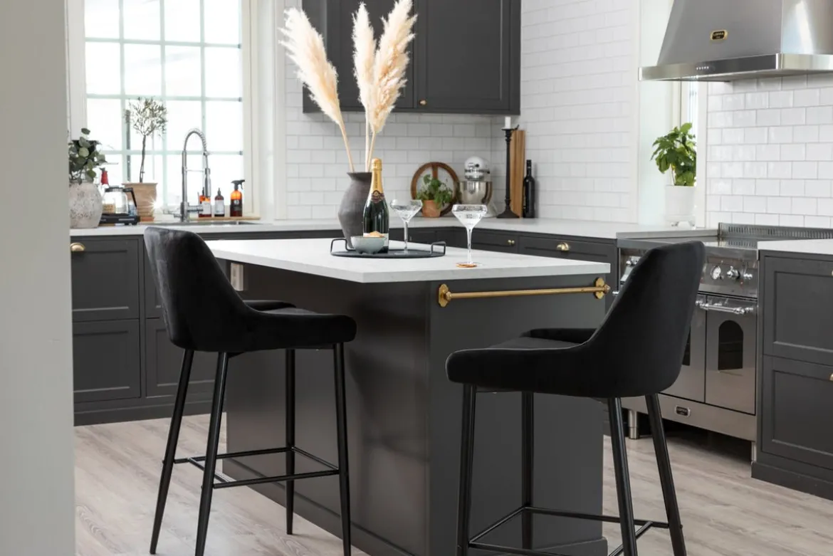 2er Set - Barhocker Leonardo in Samt Schwarz oder Beige