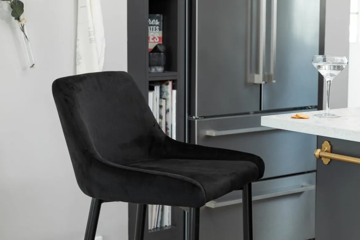 2er Set - Barhocker Leonardo in Samt Schwarz oder Beige