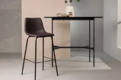 2er Set - Barhocker Sarah schwarzmatt mit braunem Sitz aus PU