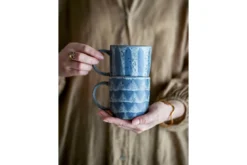 2er Set Becher Ula – Grau/Blau, gefertigt aus Steingut