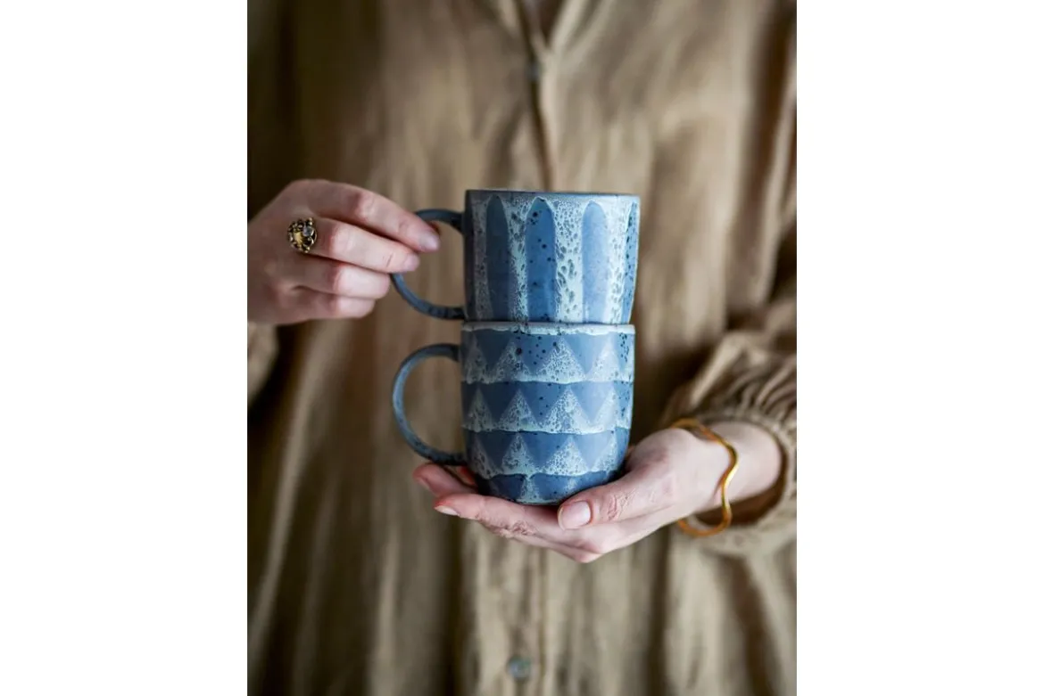 2er Set Becher Ula – Grau/Blau, gefertigt aus Steingut