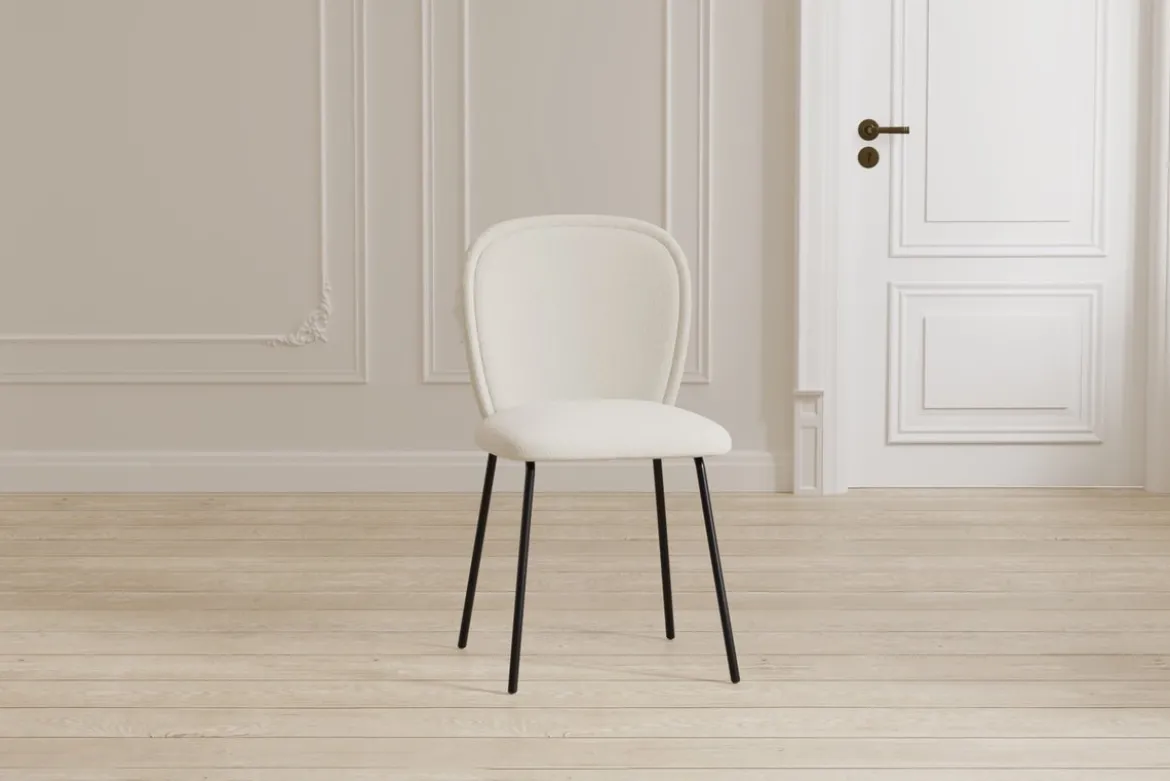 2er Set - Esszimmerstuhl Carli in Hellbeige mit schwarzem Metallgestell