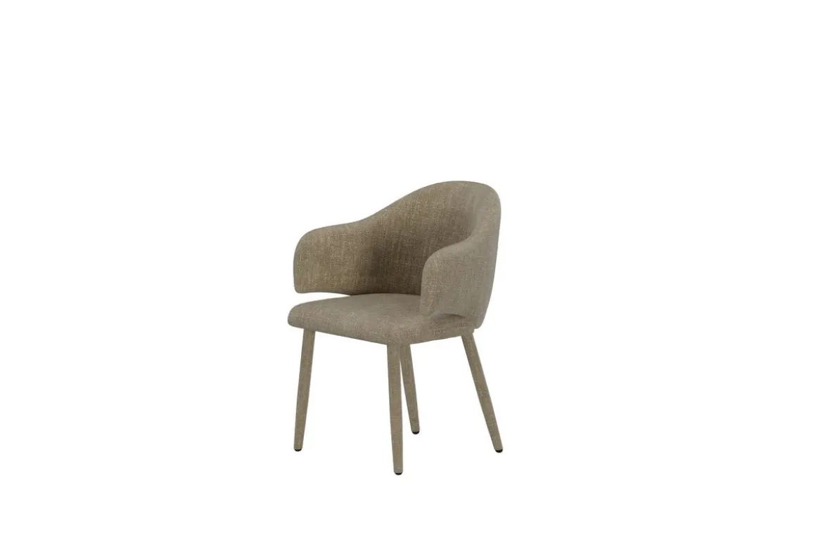 2er Set - Esszimmerstuhl Jubi in Beige mit stoffbezogenen Metallbeinen