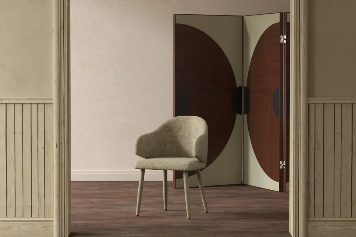 2er Set - Esszimmerstuhl Jubi in Beige mit stoffbezogenen Metallbeinen