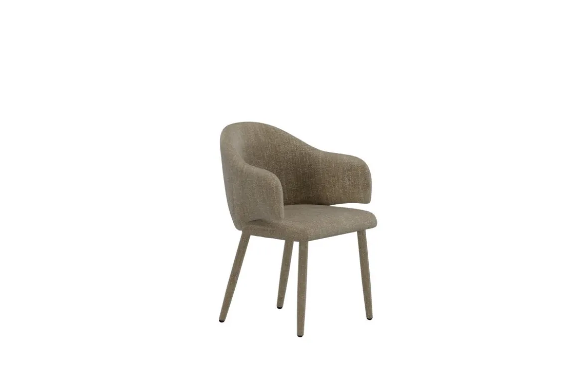 2er Set - Esszimmerstuhl Jubi in Beige mit stoffbezogenen Metallbeinen
