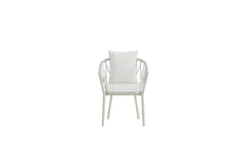 2er Set - Gartenstuhl Elvion mit Stahlgestell und weißen Kissen mit Bouclé-Bezug