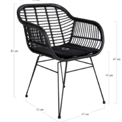 2er Set - Gartenstuhl Firenze Schwarz aus Stahl/Polyrattan