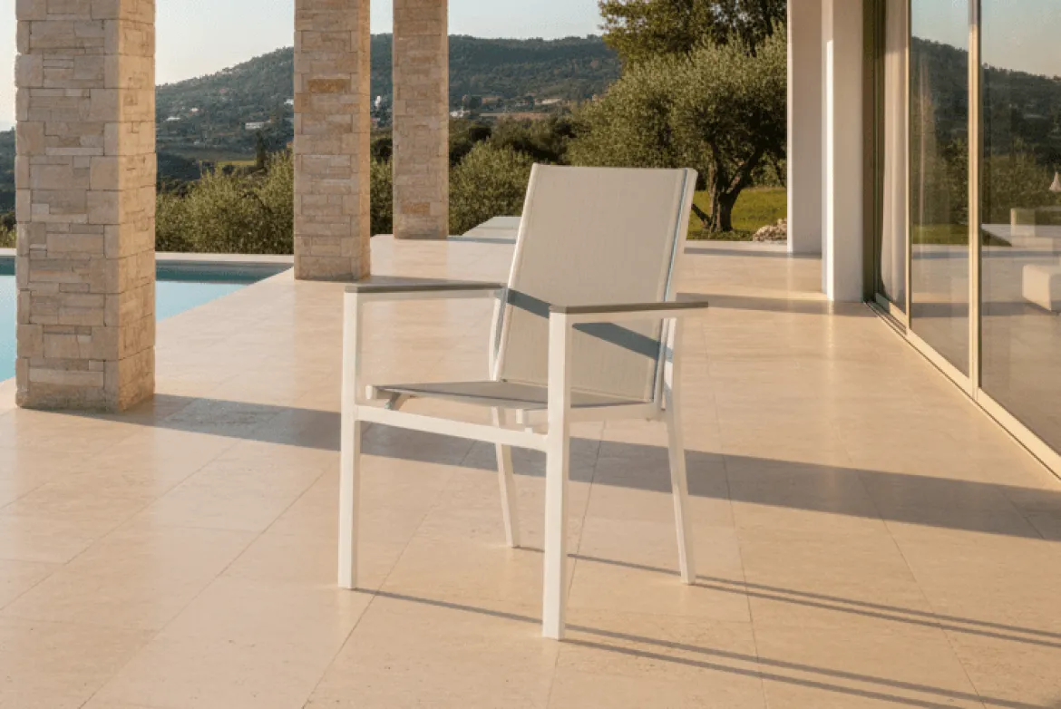 2er Set Gartenstuhl Ina - ein weiß-grauer Stuhl aus Aluminium und Textilene