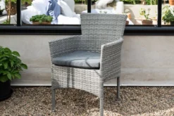 2er Set Gartenstuhl Isla - grauer Stuhl aus Aluminium und Rattan inklusive Sitzkissen
