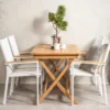 2er Set Gartenstuhl Lua - aus weißem Aluminium, mit Sitzfläche aus Textilene und Teakholz-Details
