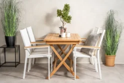2er Set Gartenstuhl Lua - aus weißem Aluminium, mit Sitzfläche aus Textilene und Teakholz-Details