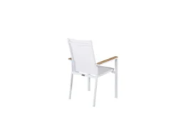 2er Set Gartenstuhl Lua - aus weißem Aluminium, mit Sitzfläche aus Textilene und Teakholz-Details