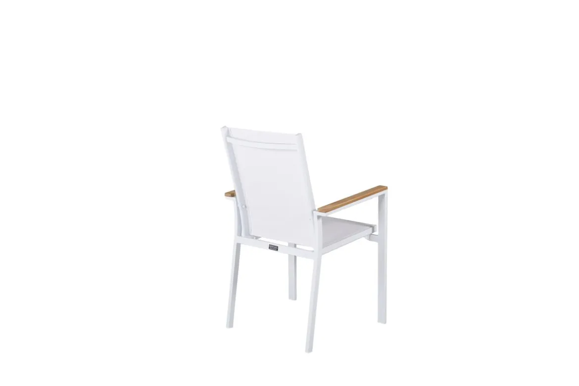 2er Set Gartenstuhl Lua - aus weißem Aluminium, mit Sitzfläche aus Textilene und Teakholz-Details