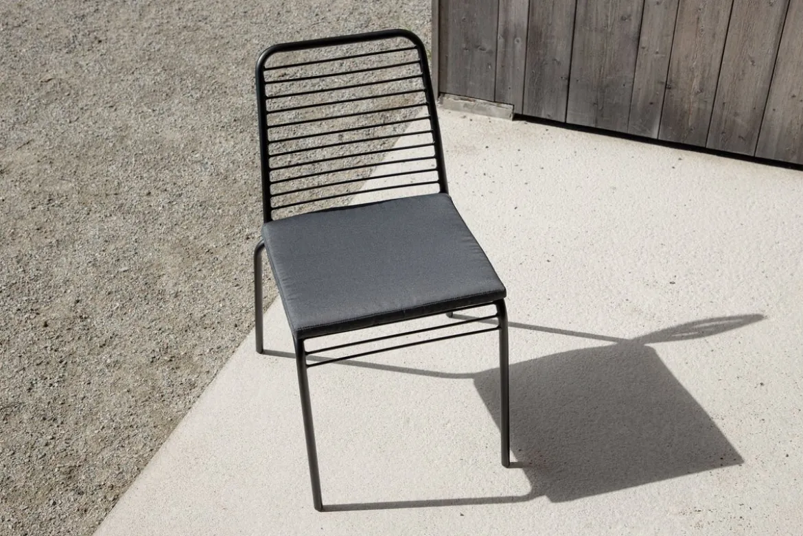 2er Set - Gartenstuhl Navi - schwarzer Stuhl aus Stahl inklusive Sitzkissen