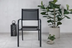 2er Set - Gartenstuhl Ronda aus Textilene und Aluminiumgestell in Schwarz