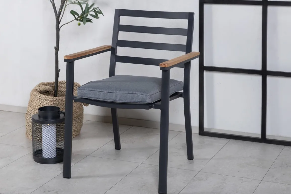 2er Set Gartenstuhl Tala - aus schwarzem Aluminiumgestell inklusive Kissen