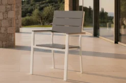 2er Set - Gartenstuhl Vita in Weiß/Grau aus Aluminium und Aintwood-Sitzfläche