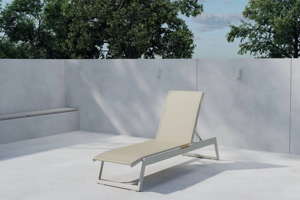 2er Set Sonnenliege Aera - Beige mit Teakholz-Details