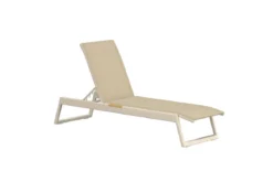 2er Set Sonnenliege Aera - Beige mit Teakholz-Details